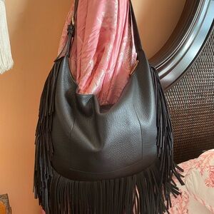 Sleek Black Fringe Hobo Bag